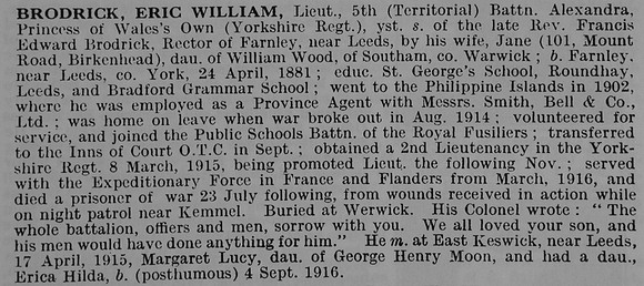 Brodrick E W Lt 5th Yorkshire Regiment