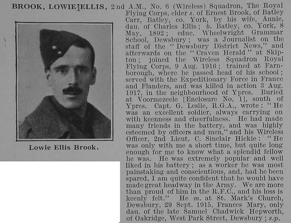 Brook L E 2nd AM Royal Flying Corps Obit De Ruvignys Roll Of Honour Vol 3