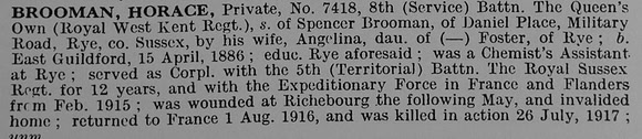 Brooman H Pte 7418 8th West Kent Regiment