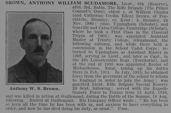 Brown A W S Lt 6th Rifle Brigade Obit De Ruvignys Roll Of Honour Vol 3