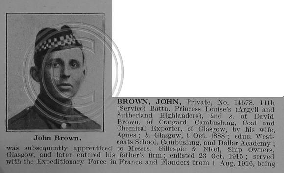 Brown J Pte Argyll & Sutherland Highlanders Obit Part 1 De Ruvignys Roll Of Honour Vol 3