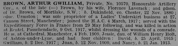 Brown A G Pte 10570 Honourable Artillery Company