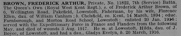 Brown F A Pte 11822 7th Royal West Kent Regiment