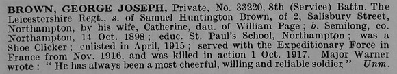 Brown G J Pte 33220 8th Leicestershire Regiment