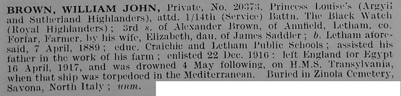 Brown W J Pte 20373 Argyll And Sutherland Highlanders