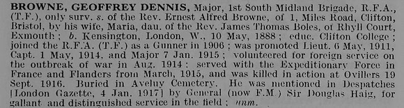 Browne G D Major Royal Field Artillery