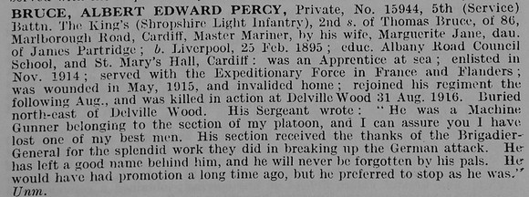 Bruce A E P Pte 15944 5th Shropshire Light Infantry