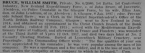 Bruce W S Pte 6/2080 1st Canterbury Infantry NZEF