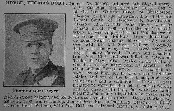 Bryce T B Gnr Canadian Expeditionary Force Obit De Ruvignys Roll Of Honour Vol 3