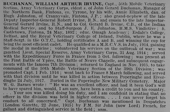 Buchanan W A I Captain Army Veterinary Corps