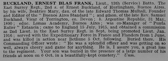 Buckland E B F Lt 13th East Surrey Regiment