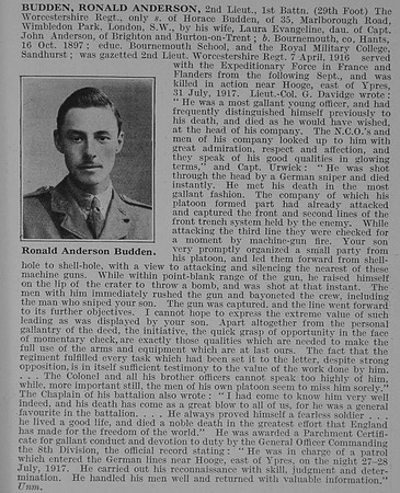 Budden R A 2nd Lt 1st Worcestershire Regiment Obit De Ruvignys Roll Of Honour Vol 3