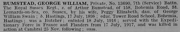 Bumstead G W Pte 13690 7th Royal Sussex Regiment