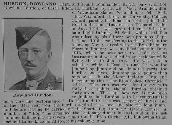Burdon R Captain Royal Flying Corps Obit De Ruvignys Roll Of Honour Vol 3