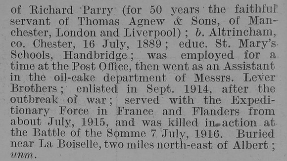 Burgess H Pte 13th Cheshire Regiment Obit Part 2 De Ruvignys Roll Of Honour Vol 3