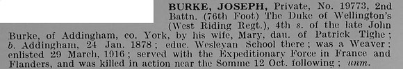 Burke J Pte 19773 2nd West Riding Regiment