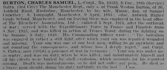 Burton C S L/Cpl 10323 18th Manchester Regiment