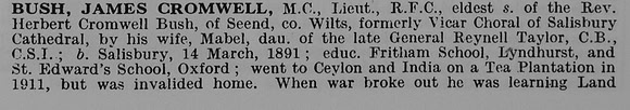 Bush J C Lt MC Royal Flying Corps Part 1