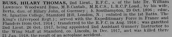 Buss H T 2nd Lt Royal Flying Corps