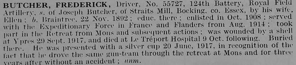 Butcher F Dvr 55727 Royal Field Artillery