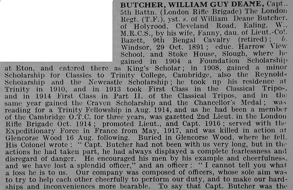 Butcher W G D Captain 5th London Regiment Part 1