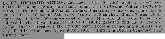 Butt R A 2nd Lt 5th Shropshire Light Infantry