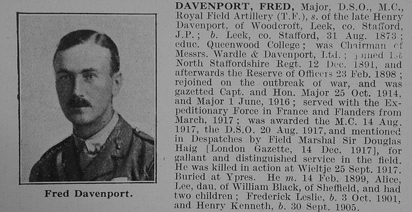 Davenport F Major DSO MC Royal Field Artillery Obit De Ruvignys Roll Of Honour Vol 3