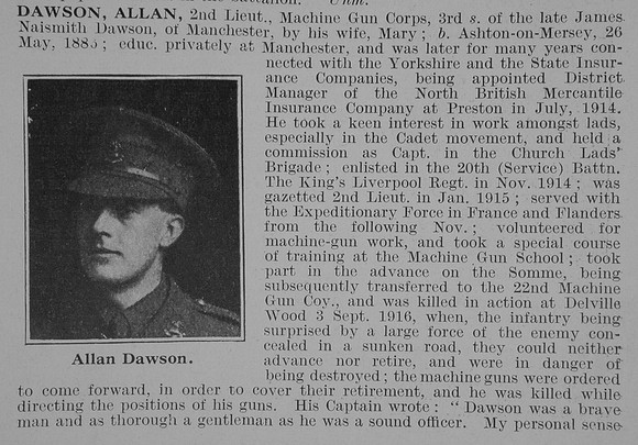 Dawson A 2nd Lt Machine Gun Corps Obit Part 1 De Ruvignys Roll Of Honour Vol 3