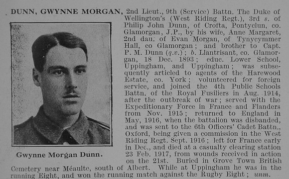 Dunn G M 2nd Lt 9th West Riding Regiment Obit De Ruvignys Roll Of Honour Vol 3