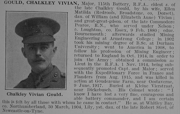 Gould C V Major Royal Field Artillery Obit De Ruvignys Roll Of Honour Vol 3