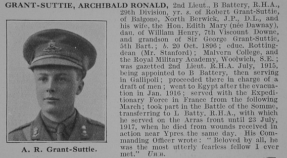 Grant-Suttie A R 2nd Lt Royal Horse Artillery Obit De Ruvignys Roll Of Honour Vol 3