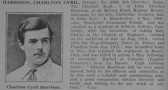 Harrison C C Pte 6th Cheshire Regt Obit De Ruvignys Roll Of Honour Vol 3