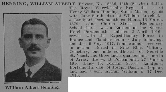 Henning W A Pte 15th Royal Warwickshire Regiment Obit De Ruvignys Roll Of Honour Vol 3