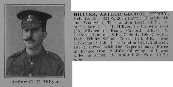 Hillyer A G H Pte 20th London Regiment Obit De Ruvignys Roll Of Honour Vol 3
