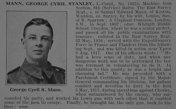 Mann G C S L/Cpl 8th East Surrey Regiment Obit De Ruvignys Roll Of Honour Vol 3