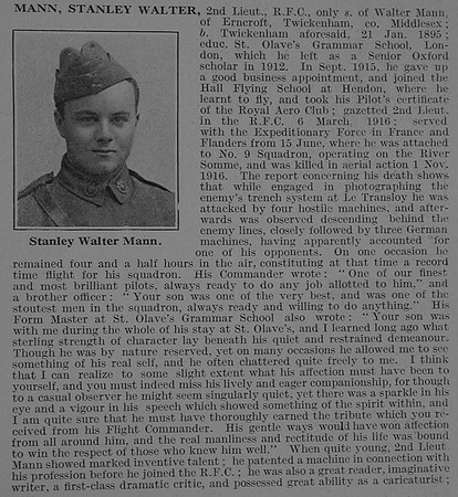 Mann S W 2nd Royal Flying Corps Obit De Ruvignys Roll Of Honour Vol 3