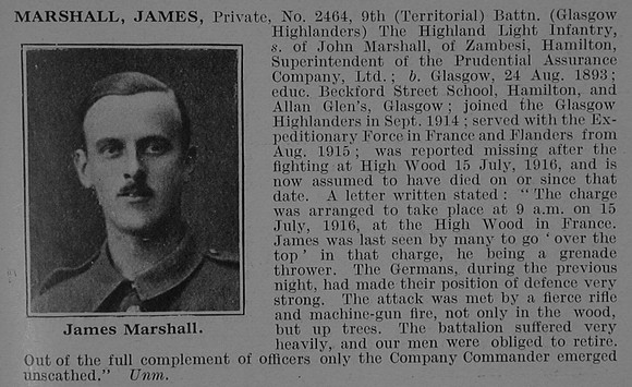 Marshall J Pte 9th Highland Light Infantry Obit De Ruvignys Roll Of Honour Vol 3