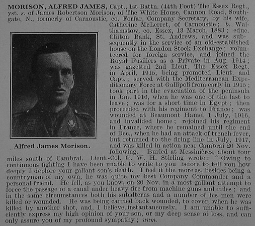 Morison A J Captain 1st Essex Regiment Obit De Ruvignys Roll Of Honour Vol 3