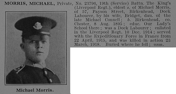 Morris M Pte 19th Kings Liverpool Regiment Obit De Ruvignys Roll Of Honour Vol 3