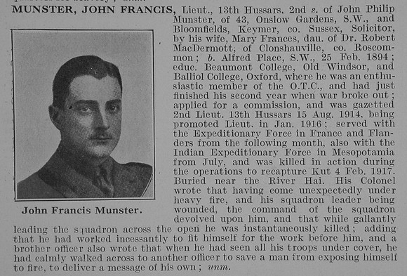 Munster J F Lt 13th Hussars Obit De Ruvignys Roll Of Honour Vol 3