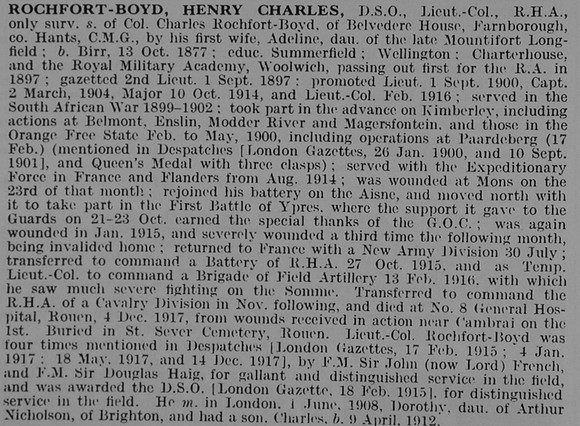 Rochfort-Boyd H C Lt Col DSO Royal Horse Artillery