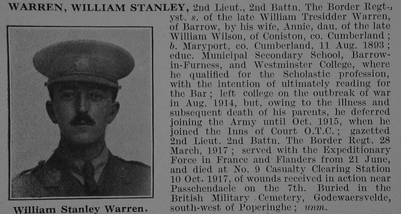 Warren W S 2nd Lt 2nd Border Regiment Obit De Ruvignys Roll Of Honour Vol 3