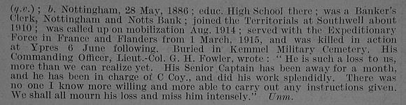 Wright H G Captain 8th Notts & Derby Regiment Obit Part 2 De Ruvignys Roll Of Honour Vol 3