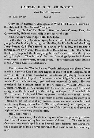 Ashington H S O Captain East Yorkshire Regiment Obit