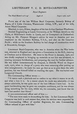 Boyd-Carpenter V C D Lt Royal Engineers Obit