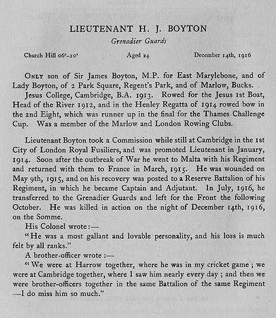 Boyton H J Lt Grenadier Guards Obit