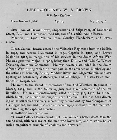 Brown W S Lt Col Wiltshire Regiment Obit