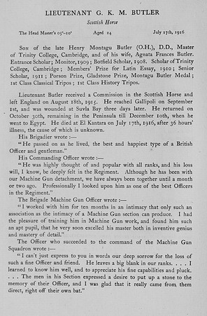 Butler G K M Lt Scottish Horse Obit