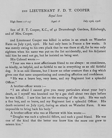 Cooper F D T 2nd Lt Royal Scots Obit