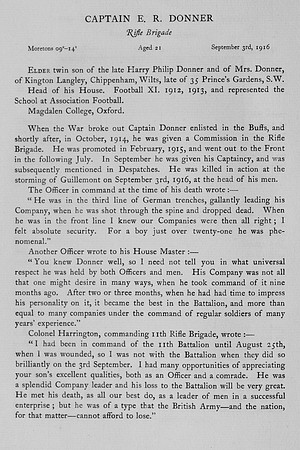 Donner E R Captain Rifle Brigade Obit